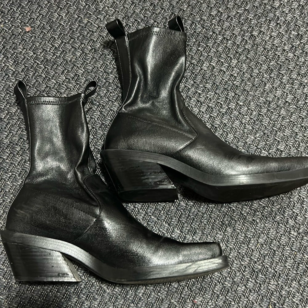 Zara square toe black ankle boots.  Size 40.